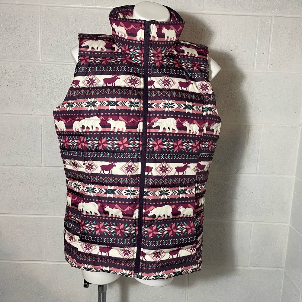 Land's End Women's Multicolor Fair Isle Puffer Vest Size Large